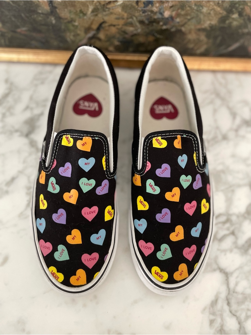Vans slip on sneakers I love my vans hearts candy size 10.5 women black - Picture 7 of 9